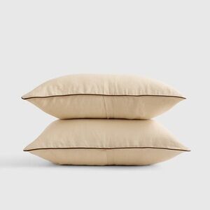 NWOT QUINCE European Linen Piped Sham Set King Oat/Espresso 6080